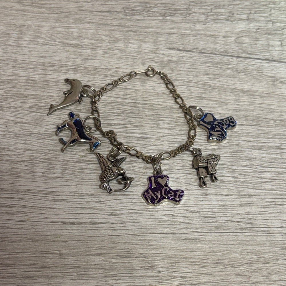 Vintage Silver Charm Bracelet with Animal Pendants